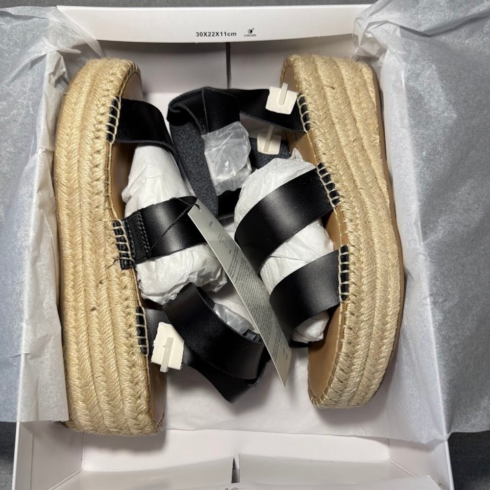 The Drop Women Black Leather Espadrille Platform Wedge Sandals Size 7.5